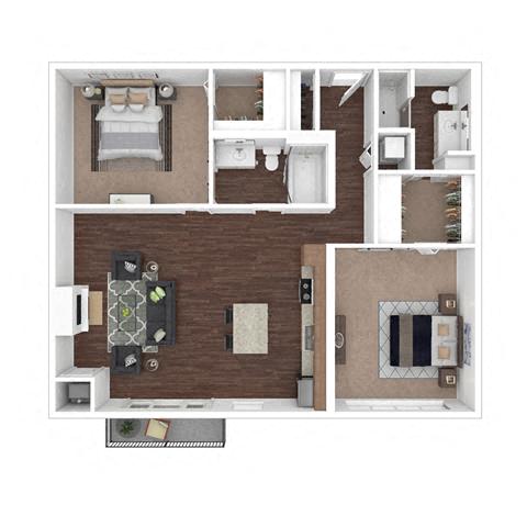 Floor plan layout diagram for 2N w/ Balcony